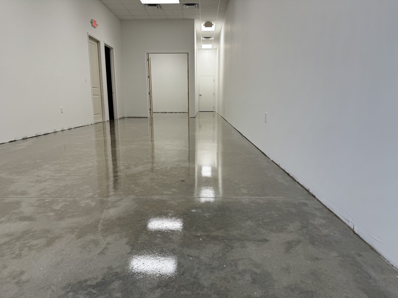 Clear-finished interior concrete floor in a commercial-style space