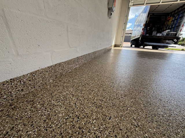 Close-up view of decorative floor flake texture and color blend